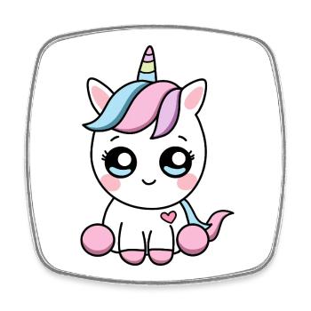 Kawaii Unicorn – Süße Valentinsmagie - Viereckiger Kühlschrankmagnet - Weiß - Vorne