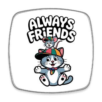 Always Friends Katze und Maus - Viereckiger Kühlschrankmagnet - Weiß - Vorne