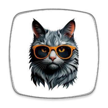 Katzensommer: Katze mit Orange-Sonnenbrille - Viereckiger Kühlschrankmagnet - Weiß - Vorne