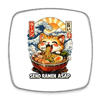 Ramen Kawaii Cat Anime - Square fridge magnet - white - Front