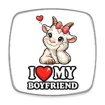 Süße Ziege I Love My Boyfriend Comic Grafik - Viereckiger Kühlschrankmagnet - Weiß - Vorne