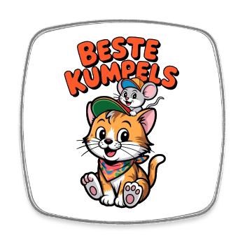 Süße Katze und Maus als beste Freunde - Viereckiger Kühlschrankmagnet - Weiß - Vorne