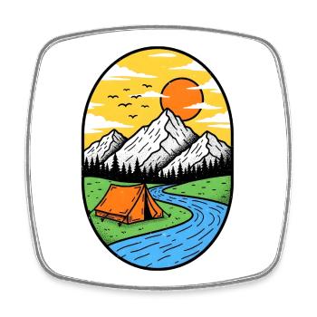 Mountain Sun Campfire Tent - Square fridge magnet - white - Front