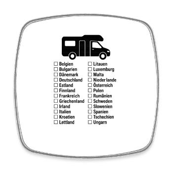 Europa-Checkliste mit Wohnmobil - Viereckiger Kühlschrankmagnet - Weiß - Vorne