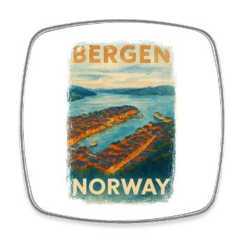 Bergen Norvège – Affiche de voyage vintage aquarelle - Magnet carré - blanc - Devant