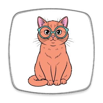 Ginger Cat in Teal Glasses - Square fridge magnet - white - Front