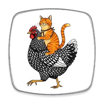 Katze reitet Huhn - Lustiges Bauernhof Abenteuer  - Viereckiger Kühlschrankmagnet - Weiß - Vorne