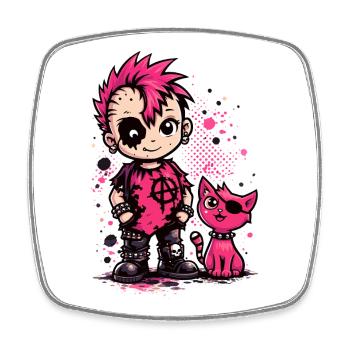 Punk Kid mit pinker Katze - Viereckiger Kühlschrankmagnet - Weiß - Vorne