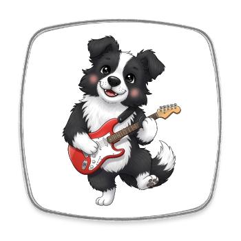 Chien câlin avec guitare électrique - Magnet carré - blanc - Devant