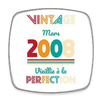 18 Year Anniversary - Vintage - March 2008 - Square fridge magnet - white - Front