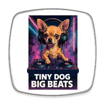 Chihuahua DJ: Tiny Dog Big Beats – Retro Neon - Viereckiger Kühlschrankmagnet - Weiß - Vorne