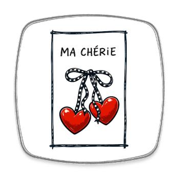 Ma Chérie – Süße Herz Kirschen Illustration - Viereckiger Kühlschrankmagnet - Weiß - Vorne