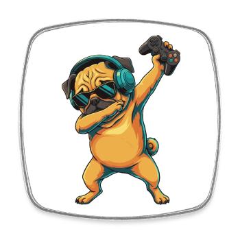 Gamer Mopshund spielt Videospielkunst - Viereckiger Kühlschrankmagnet - Weiß - Vorne