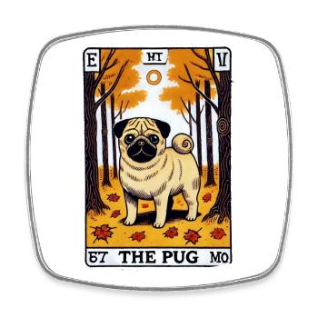 Pug Tarot in Autumn Forest - Square fridge magnet - white - Front