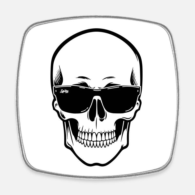 Line skull Spike black contrast with smile - Square fridge magnet - white