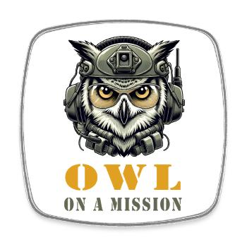 Owl on a mission - Square fridge magnet - white - Front