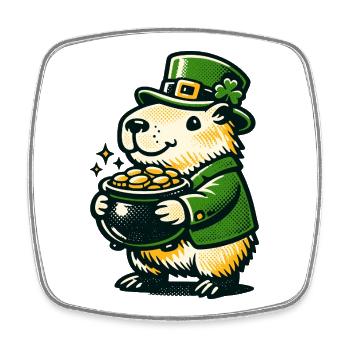 Cadeau du pot en or du lutin chanceux Capybara Drôle - Magnet carré - blanc - Devant