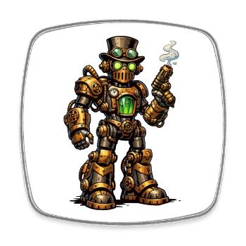 Steampunk Robo avec Noyau Vert - Magnet carré - blanc - Devant
