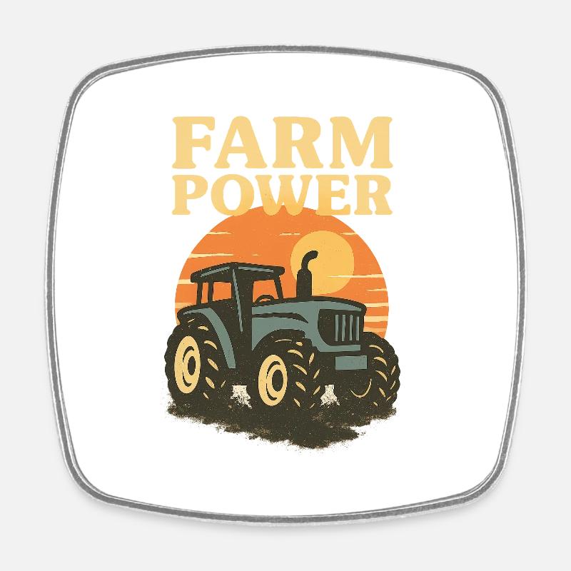 Tractor and Sunset - Square fridge magnet - white