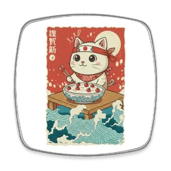 Kawaii Katze Griessbrei - Viereckiger Kühlschrankmagnet - Weiß - Vorne