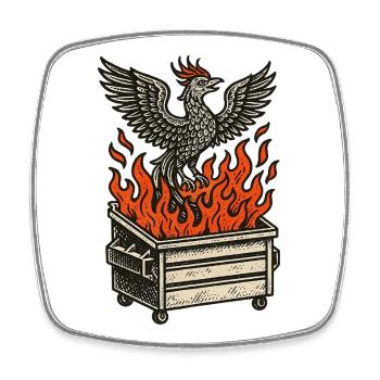 Phoenix Rising From Fire Dumpster - Square fridge magnet - white - Front