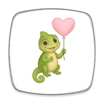 Little chameleon with heart balloon - Square fridge magnet - white - Front