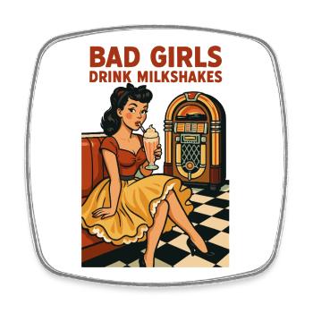 50s Pin-Up: Bad Girls Drink Milkshakes Rockabilly - Viereckiger Kühlschrankmagnet - Weiß - Vorne