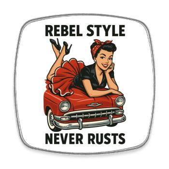 Rockabilly Pin-Up: Rebel Style Never Rusts Retro - Viereckiger Kühlschrankmagnet - Weiß - Vorne