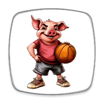 Schweine Basketballspieler / Basketball Sau - Viereckiger Kühlschrankmagnet - Weiß - Vorne