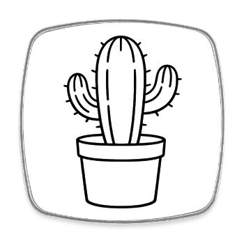 Cactus in a pot – Minimalist cactus - Square fridge magnet - white - Front