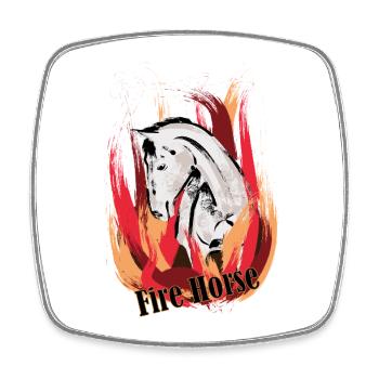 Fire Horse - Illustration with flames - Square fridge magnet - white - Front