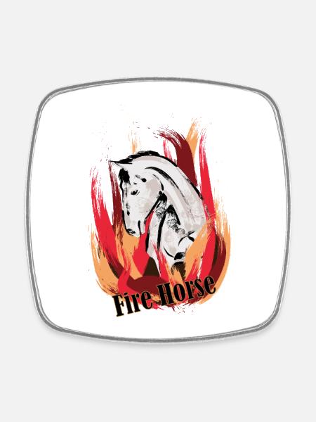 Fire Horse - Illustration with flames - Square fridge magnet - white