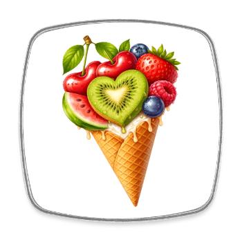 Illustration de cornet de glace aux fruits dans la gaufre - Magnet carré - blanc - Devant