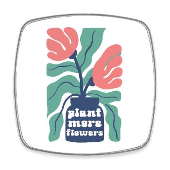 Plant More Flowers – Florales Retro Blumenmuster - Viereckiger Kühlschrankmagnet - Weiß - Vorne