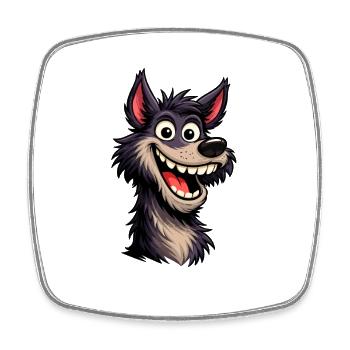 Verrückter Cartoon-Wolf mit breitem Grinsen - Viereckiger Kühlschrankmagnet - Weiß - Vorne
