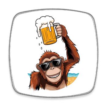  Lustiger Affe Mit Bierkrug Am Strand Party Affe - Viereckiger Kühlschrankmagnet - Weiß - Vorne
