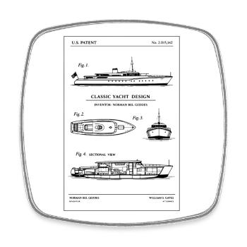 Yacht Blueprint Line Art - Square fridge magnet - white - Front