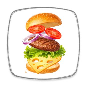 Burger Illustration with Cheese and Vegetables Food Motif - Square fridge magnet - white - Front