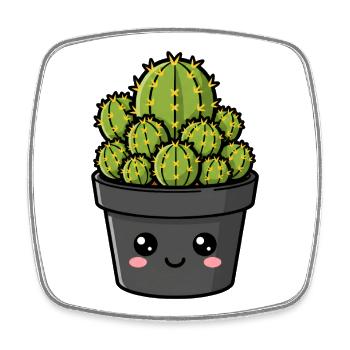Kawaii-Kaktus-Topfgarten - Viereckiger Kühlschrankmagnet - Weiß - Vorne