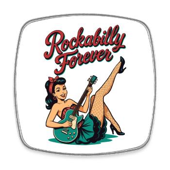 Rockabilly Forever : Pin-up Woman avec guitare électrique Retr - Magnet carré - blanc - Devant