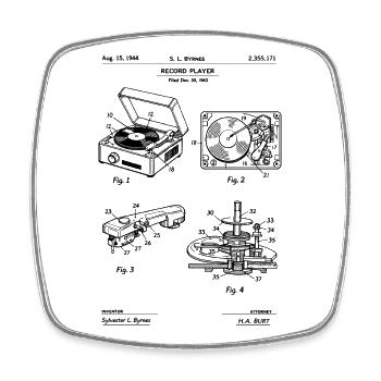 Retro Plattenspieler Blueprint-T-Shirt - Viereckiger Kühlschrankmagnet - Weiß - Vorne