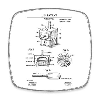 Plan de brevet pour four à pizza - Magnet carré - blanc - Devant