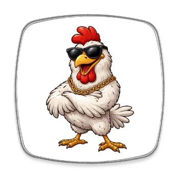 Chicken with sunglasses and gold chain - Square fridge magnet - white - Front