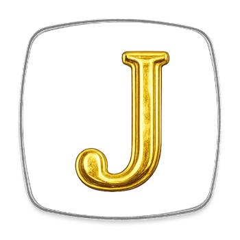 Golden J Letter - Square fridge magnet - white - Front