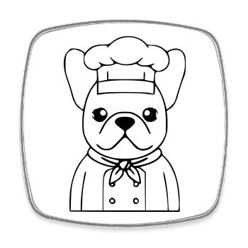 Frenchie Koch Bäcker Outline - Viereckiger Kühlschrankmagnet - Weiß - Vorne