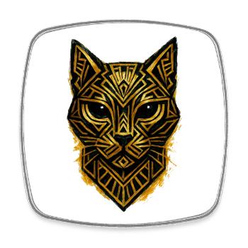 Art Deco Geometric Cat Gold Line - Square fridge magnet - white - Front