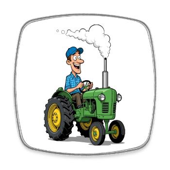 Colorful farmer cartoon tractor - Square fridge magnet - white - Front