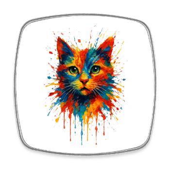 Katzen-Aquarell-Splash-Kunst Lebendige Tusche - Viereckiger Kühlschrankmagnet - Weiß - Vorne