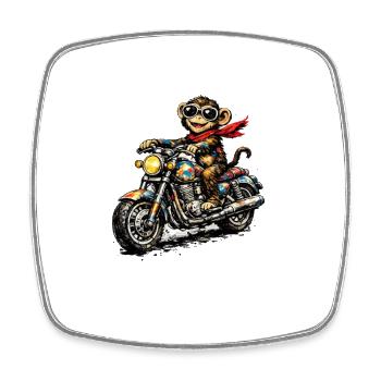 Motorradaffe im Racer-Style - Viereckiger Kühlschrankmagnet - Weiß - Vorne