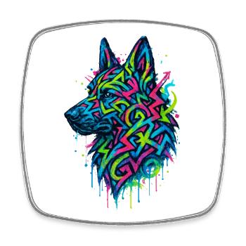 Deutscher Schäferhund-Pop-Art, buntes Hundeeichhörnchen - Viereckiger Kühlschrankmagnet - Weiß - Vorne